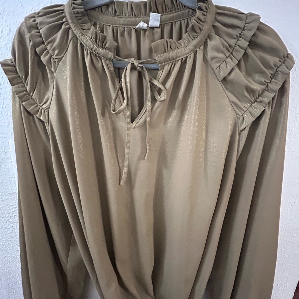 Cato reflective Long Sleeve Tie Front Ruffled Blouse